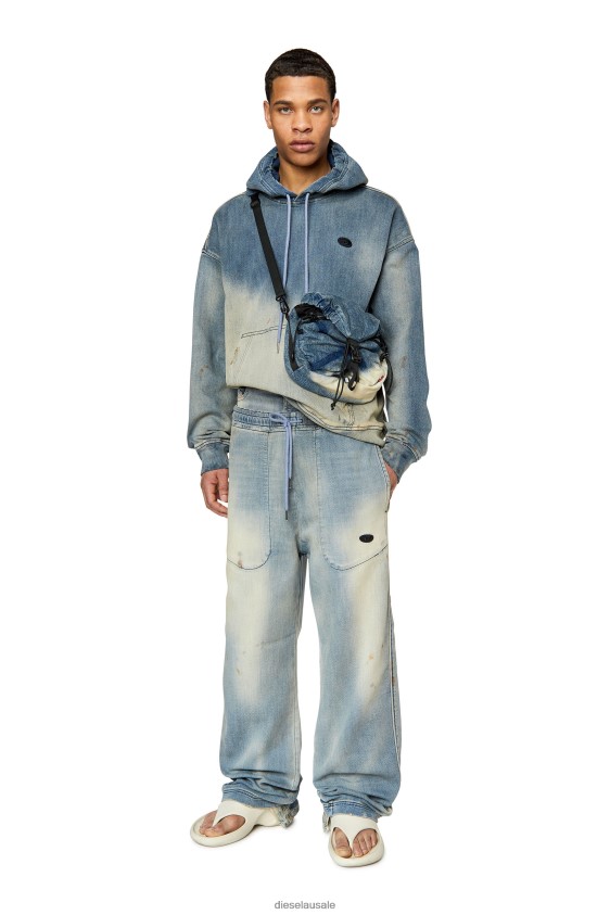Diesel d-um-rib d-um-rib track denim hoodie Apparel Light Blue Men 2XT44N167