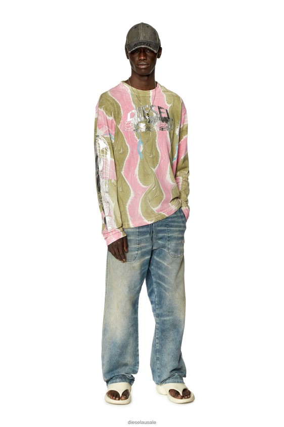 Diesel t-crane-ls-l4 Apparel Pink/Green Men 2XT44N274