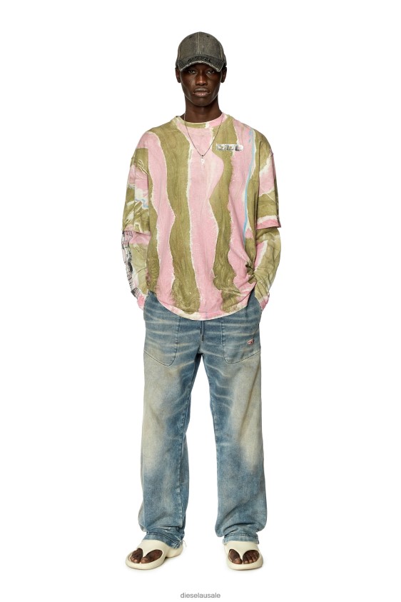 Diesel t-wash-l2 Apparel Green/Pink Men 2XT44N276