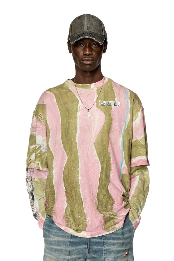 Diesel t-wash-l2 Apparel Green/Pink Men 2XT44N276