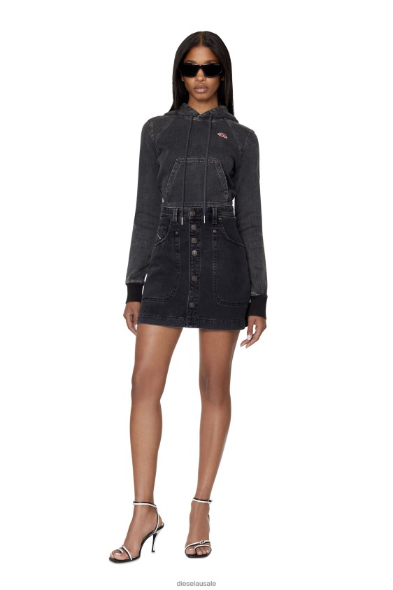Diesel d-angy track denim hoodie Apparel Black/Dark grey Women 2XT44N898